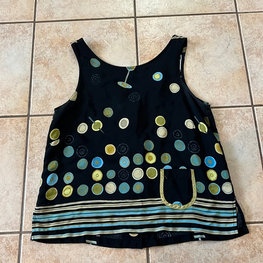 Vintage Adorable‎ Martini Themed Summer Tank Top Button BACK, Sz Small